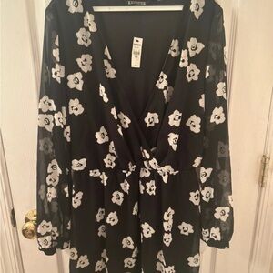 Express Black and White Floral Long Sleeve Dress